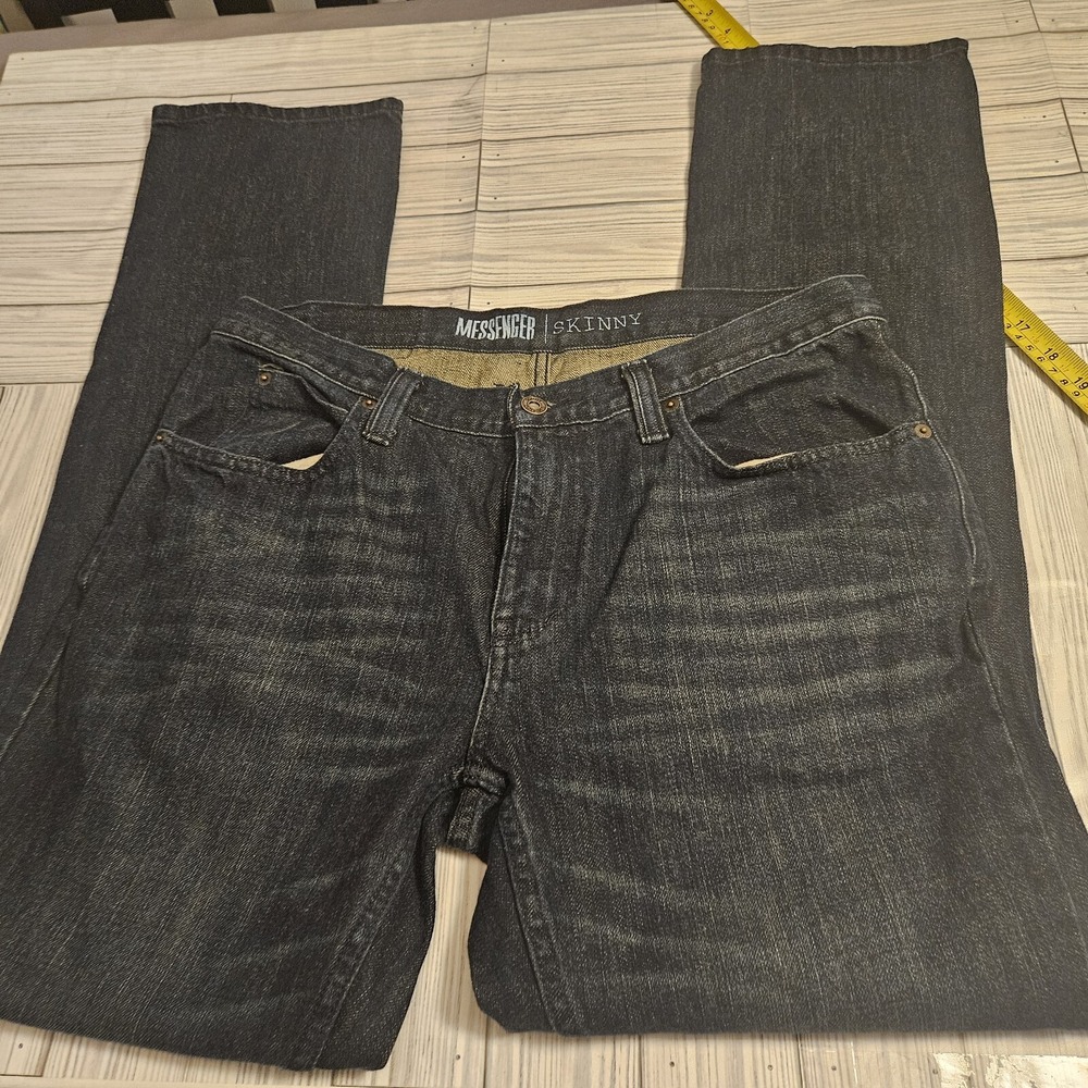 Free World Messenger Skinny Jeans Mens 34x32 Medium Wash‎ Whiskered Blue Denim